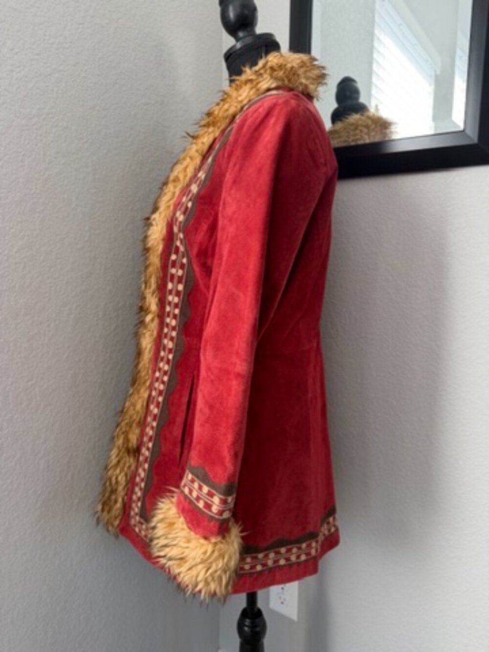 Vtg Y2K MixIt Suede Penny Lane Faux Fur Coat Red Medium - Picture 6 of 13